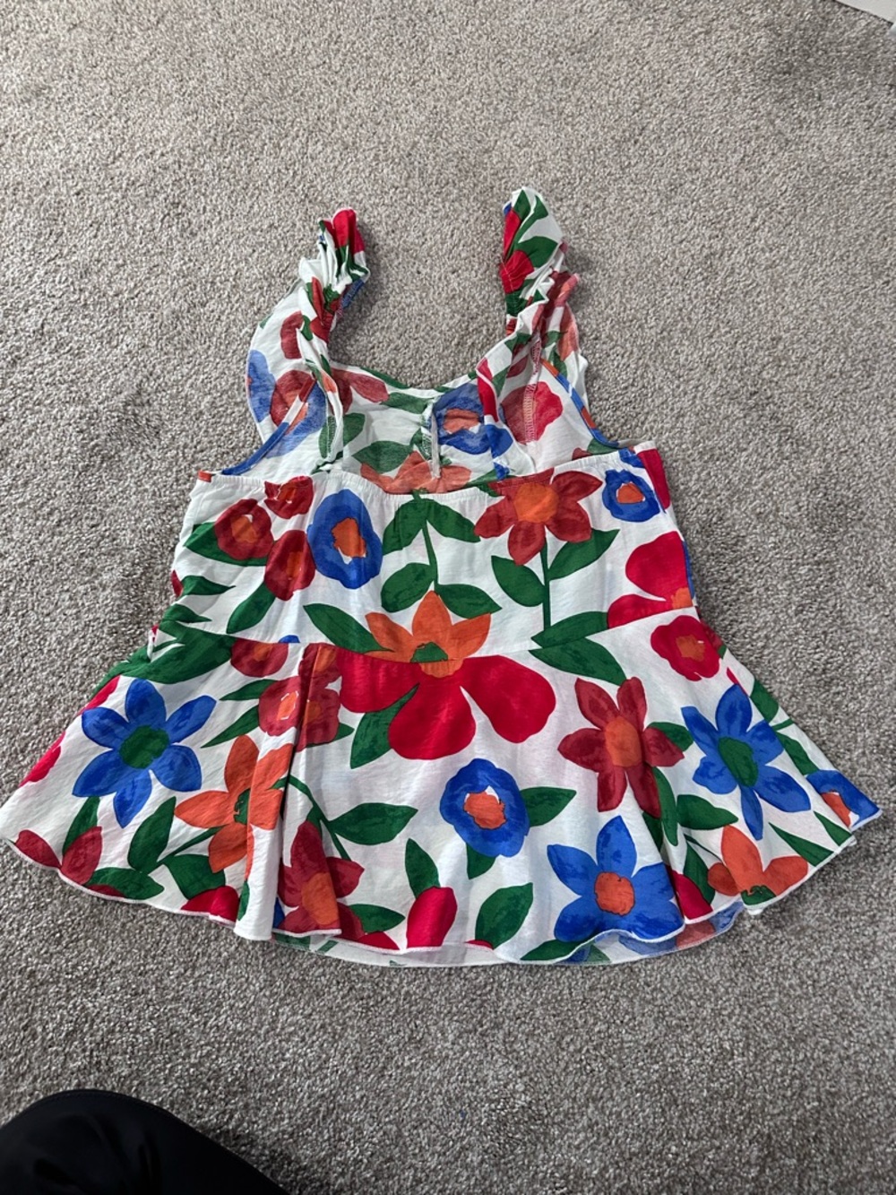SHEIN White Tank with Red, Blue & Green Floral Print - Picture 3 of 3